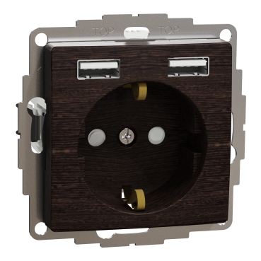 Schneider SDD181052 - ÚJ SEDNA 2P+F csatlakozóaljzat, BZS, kettős USB töltővel, rugós, 16A/2.4A,