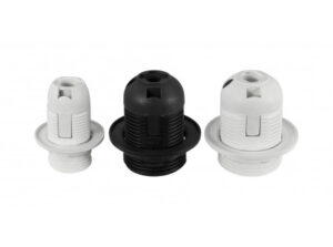 COMMEL Műanyag E27 foglalat, 250 V, 4A, T210, fekete, gyűrűvel; (cikksz.: 016-112)