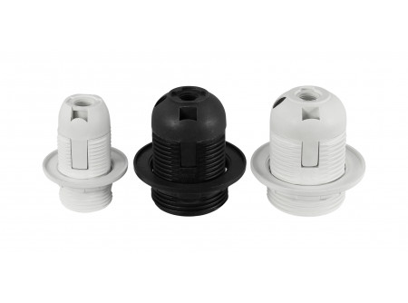 COMMEL Műanyag E27 foglalat, 250 V, 4A, T210, fekete, gyűrűvel; (cikksz.: 016-112)