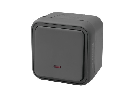COMMEL Falon kívüli nyomókapcsoló, 10A, 250V, IP55, antracit;  (cikksz.: 043-106)