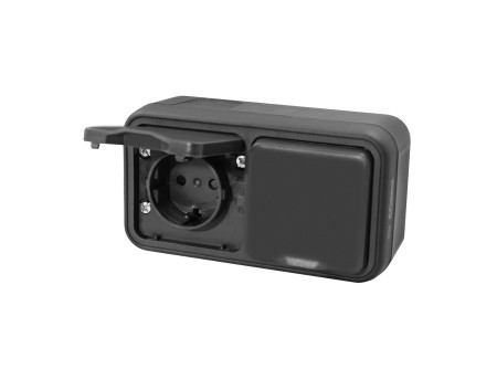 COMMEL Falon kívüli dupla dugalj, 16A, 250V, IP55, antracit;  (cikksz.: 043-112)