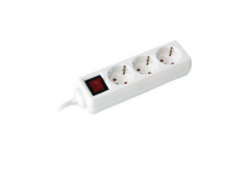 COMMEL Elosztó 3-dugaljas kapcsolós 16A 250V  3500W, fehér; H05VV-F 3G1 / 1,4m (cikksz.: 0814)