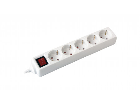 COMMEL Elosztó 5-dugaljas kapcsolós 16A 250V  3500W, fehér; H05VV-F 3G1 / 1,4m (cikksz.: 0817)