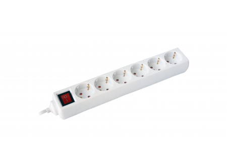 COMMEL Elosztó 6-dugaljas kapcsolós 16A 250V  3500W, fehér; H05VV-F 3G1 / 1,4m (cikksz.: 0838)