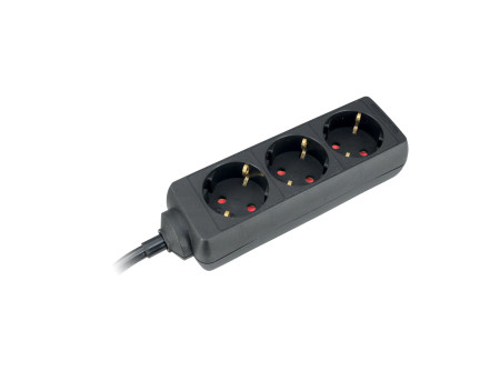 COMMEL Elosztó 3-dugaljas 16A 250V  3500W, fekete; H05VV-F 3G1,5 / 5m (cikksz.: 232-323)