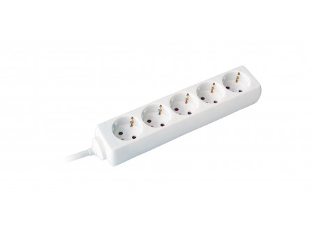 COMMEL Elosztó 5-dugaljas 16A 250V  3500W, fehér; H05VV-F 3G1 / 1,4m (cikksz.: 232-501)