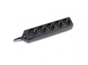 COMMEL Elosztó 5-dugaljas 16A 250V  3500W, fekete; H05VV-F 3G1 / 1,4m (cikksz.: 232-521)