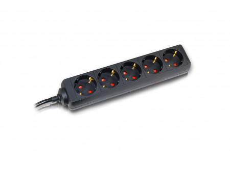 COMMEL Elosztó 5-dugaljas 16A 250V  3500W, fekete; H05VV-F 3G1 / 1,4m (cikksz.: 232-521)