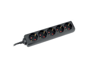 COMMEL Elosztó 5-dugaljas 16A 250V  3500W, fekete; H05VV-F 3G1,5 / 5m (cikksz.: 232-523)