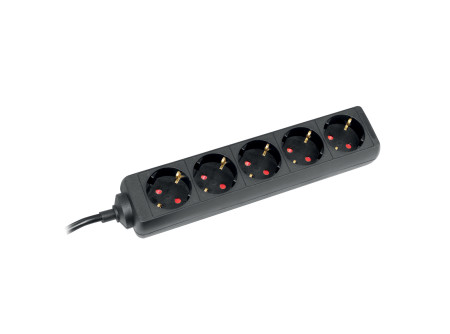 COMMEL Elosztó 5-dugaljas 16A 250V  3500W, fekete; H05VV-F 3G1,5 / 5m (cikksz.: 232-523)