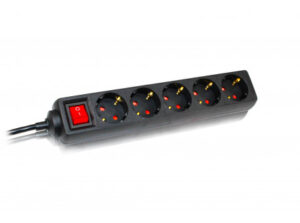 COMMEL Elosztó 5-dugaljas kapcsolós 16A 250V  3500W, fekete; H05VV-F 3G1 / 1,4m (cikksz.: 232-524