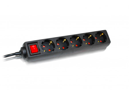 COMMEL Elosztó 5-dugaljas kapcsolós 16A 250V  3500W, fekete; H05VV-F 3G1 / 1,4m (cikksz.: 232-524