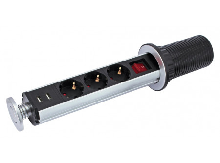 COMMEL Bútorba építhető elosztó 3x 16A 250 V~ 3500W, 2xUSB 5V 2.1 A, kapcsolós (cikksz.:234-181)