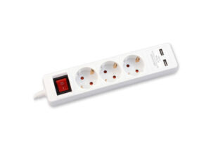 COMMEL Elosztó 3-dugaljas kapcs.+ 2xUSB, 16A 250V 3500W,fehér H05VV-F 3G1/1,4m (cikksz.: 234-401)