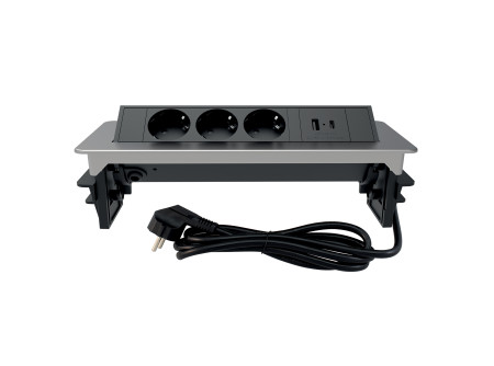 COMMEL Bútorba építhető elosztó 3x 16A 3680W, 1xUSB A+C, ezüst kerettel (cikksz.:235-101)