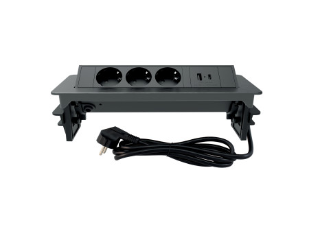 COMMEL Bútorba építhető elosztó 3x 16A 3680W, 1xUSB A+C, fekete kerettel (cikksz.:235-102)