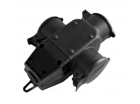 COMMEL Csatlakozó földelt fedeles dugalj, hármas 16A 250V, fekete;  (cikksz.: 240-501)