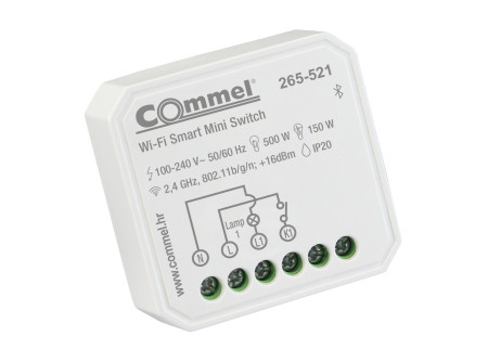 COMMEL WiFi-s okos kapcsoló (kapcs.mögé), 1 csat.,  150 / 500W, 2,4GHz, (cikksz.: 265-521)