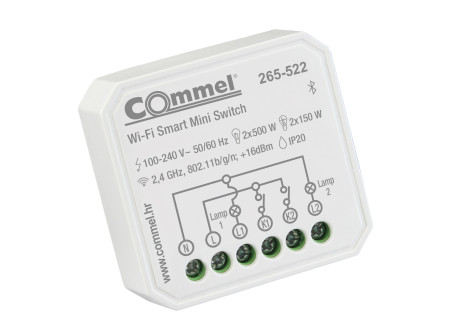 COMMEL WiFi-s okos kapcsoló (kapcs.mögé), 2 csat.,  2x150 / 2x500W, 2,4GHz, (cikksz.: 265-522)