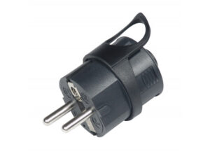 COMMEL Csatlakozó hátsó kivezetésű földelt dugvilla 16A 250V, fekete;  (cikksz.: 290-102)