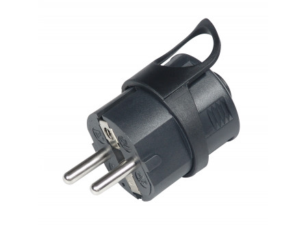 COMMEL Csatlakozó hátsó kivezetésű földelt dugvilla 16A 250V, fekete;  (cikksz.: 290-102)