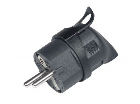 COMMEL Csatlakozó oldalsó kivezetésű földelt dugvilla, 16A 250V, fekete;  (cikksz.: 290-202)