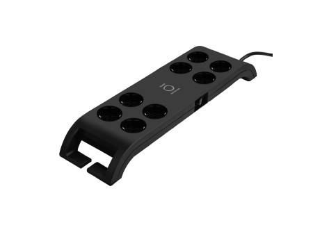 COMMEL Elosztó 8-dugaljas+2xUSB-A 16A 3680W túlfesz. ; H05VV-F 3G1,5 / 2m, fek (cikksz.: 380-110)