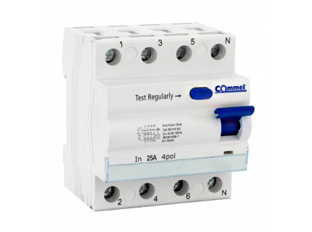 COMMEL Moduláris Fi-relé RCCB 4P 25A 30mA, 6 kA, AC;  (cikksz.: 470-225)