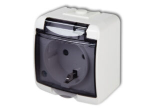 DÜWI 22111 Aquastar földelt dugaszolóaljzat, gyermekvédelemmel, csapófedéllel, IP44, füstszínű cs