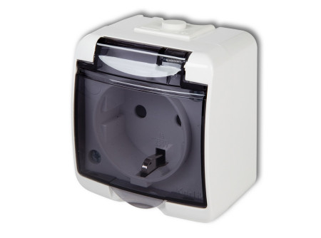 DÜWI 22111 Aquastar földelt dugaszolóaljzat, gyermekvédelemmel, csapófedéllel, IP44, füstszínű cs