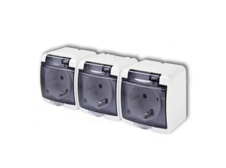 DÜWI 22131 Aquastar 3-as földelt dugaszolóaljzat, gyermekvédelemmel, csapófedéllel , IP44, füstsz