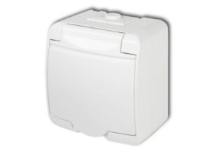 DÜWI 22141 Aquastar földelt dugaszolóaljzat, gyermekvédelemmel, csapófedéllel, IP44, fehér