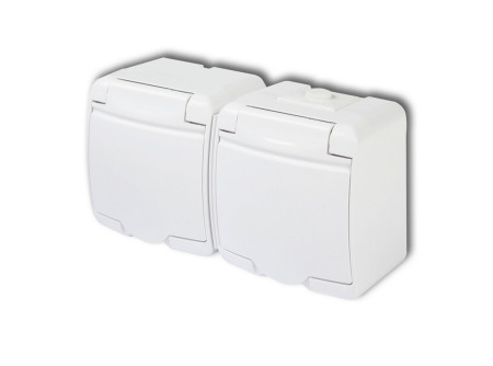 DÜWI 22151 Aquastar 2-es földelt dugaszolóaljzat, gyermekvédelemmel, csapófedéllel , IP44, fehér