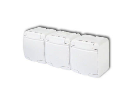 DÜWI 22161 Aquastar 3-as földelt dugaszolóaljzat, gyermekvédelemmel, csapófedéllel , IP44, fehér