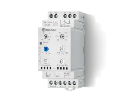Finder 705102402032 - Áramfigyelő relé, 1 váltóérintkező 10 A, reset bemenet, tápfeszültség: