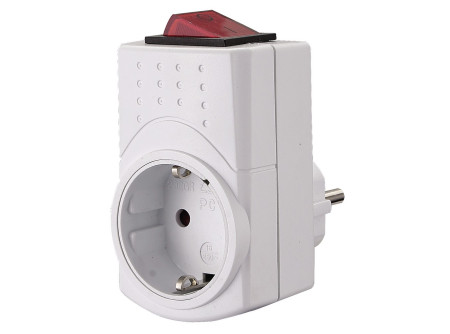 GAO 0790H - Földelt köztes csatlakozó aljzat 2-pólusú kapcsolóval, műanyag, 230V~ 50Hz 16A,Fehér