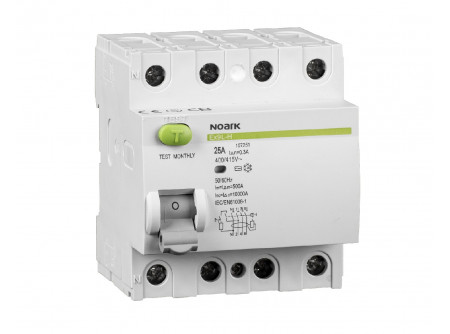 Noark 108181 - Ex9L-H 4P 63A 100mA Áram-védőkapcsoló, Icn=10kA, 4 pólus, In=63A, Idn=100mA, AC tí