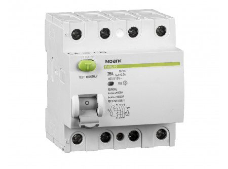 Noark 108367 - Ex9L-N 4P 63A A 100mA Áram-védőkapcsoló, Icn=6kA, 4 pólus, In=63A, Idn=100mA, A tí
