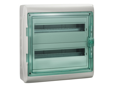 Schneider 13434 - KAEDRA Kiselosztó, átlátszó ajtó, falon kívüli, 2x18 modul, szürke