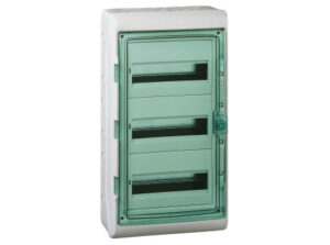 Schneider 13435 - KAEDRA Kiselosztó, átlátszó ajtó, falon kívüli, 3x12 modul, szürke