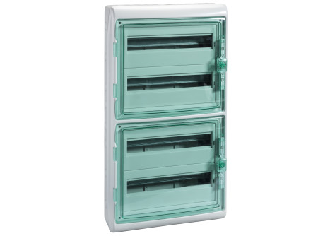 Schneider 13437 - KAEDRA Kiselosztó, átlátszó ajtó, falon kívüli, 4x18 modul, szürke