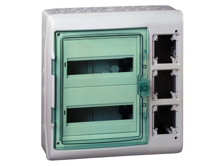 Schneider 13439 - KAEDRA Kiselosztó illesztődobozzal, átlátszó ajtó, falon kívüli, 2x12 modul+3 n