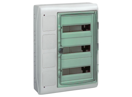 Schneider 13440 - KAEDRA Kiselosztó illesztődobozzal, átlátszó ajtó, falon kívüli, 3x12 modul+4 n