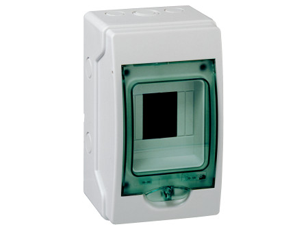 Schneider 13441 - KAEDRA Mini elosztó, átlátszó ajtó, falon kívüli, 1x4 modul, szürke