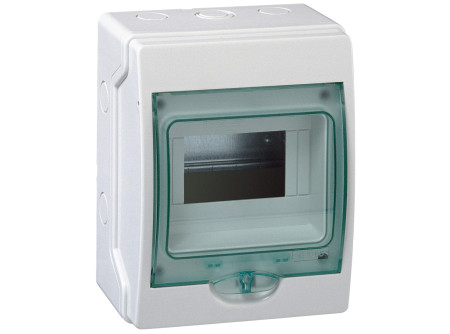 Schneider 13442 - KAEDRA Mini elosztó, átlátszó ajtó, falon kívüli, 1x6 modul, szürke