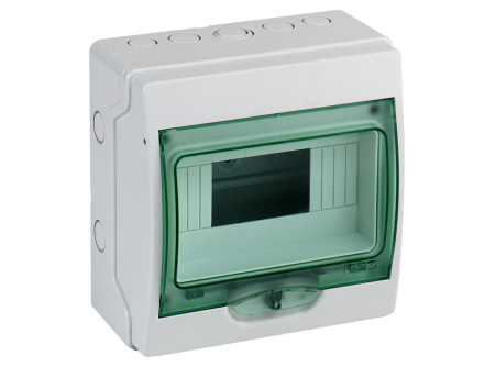 Schneider 13443 - KAEDRA Mini elosztó, átlátszó ajtó, falon kívüli, 1x8 modul, szürke