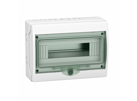 Schneider 13444 - KAEDRA Mini elosztó, átlátszó ajtó, falon kívüli, 1x12 modul, szürke