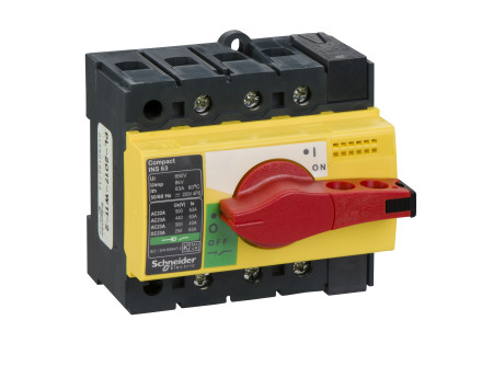 Schneider 28918 - Interpact INS63 3P piros kapcsoló sárga homloklap