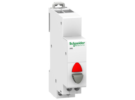 Schneider A9E18037 - ACTI9 iPB nyomógomb, 1NC, szürke, piros LED, 110-230VAC