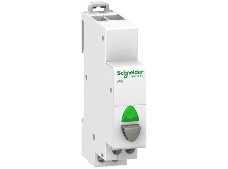 Schneider A9E18038 - ACTI9 iPB nyomógomb, 1NO, szürke, zöld LED, 12-48VAC